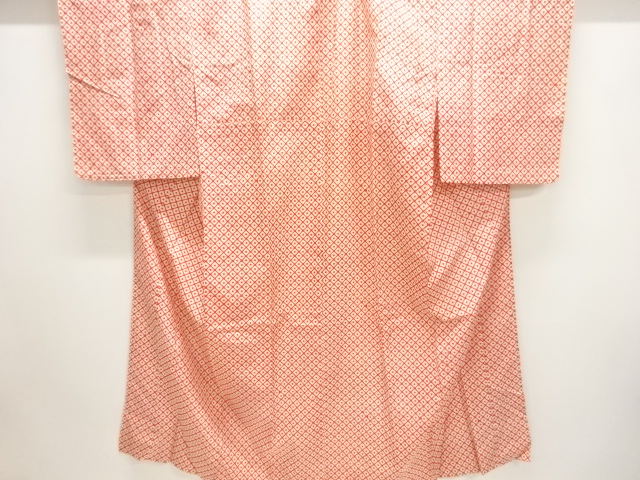 JAPANESE KIMONO / ANTIQUE HITOE JUBAN / SILK / DIAGONAL GRID & DOTS